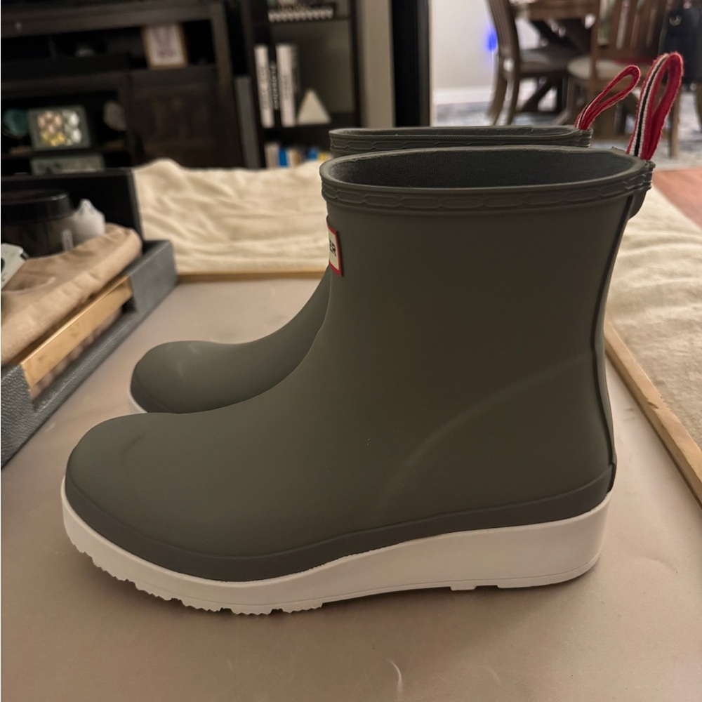 Hunter Olive Rubber Boots with White Sole - Picture 3 of 5